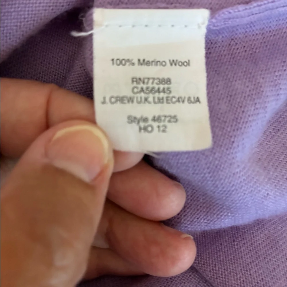 J. Crew Sweater 100% Merino Wool 3/4 Sleeve Pullover Crewneck Purple Lavender XS